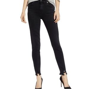 AGOLDE Mid Rise Sophie Black‎ Stretchy Denim Jeans Skinny Size 28 Distressed Hem